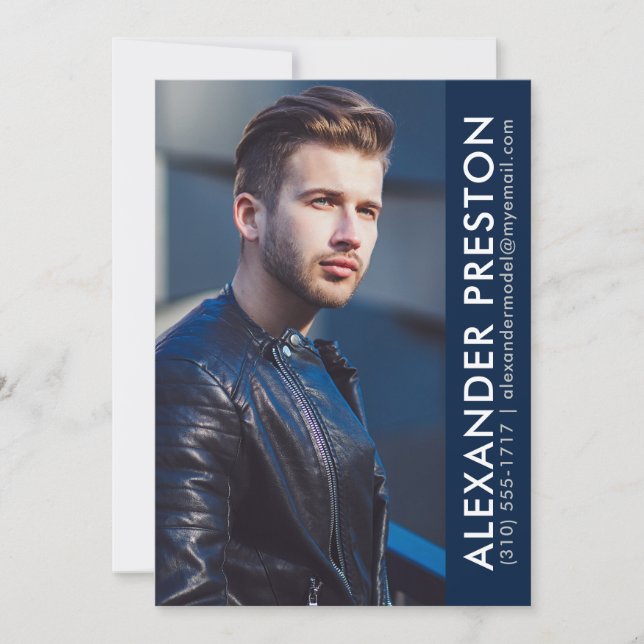 Modell Actor Photo Comp Card 5x7 DK Blue AP Inbjudningar (Framsida)