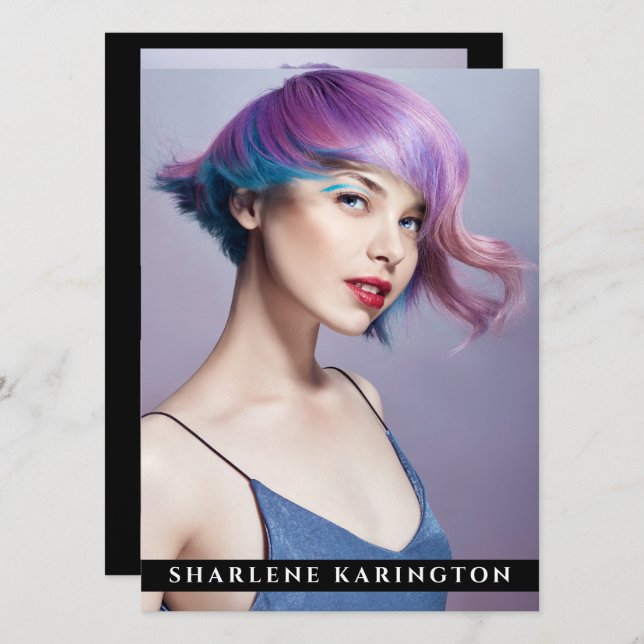 Modell Actor Pro Comp Card 3, svart fotoutskrift Inbjudningar (Fram/baksida)