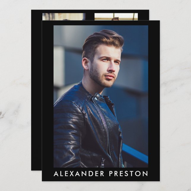Modell Actor Pro Comp Card Male 5 Photo Black Inbjudningar (Fram/baksida)