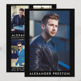 Modell Actor Pro Comp Card Male 5 Photo Black Inbjudningar