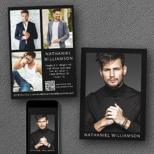 Modell Actor QR-kod 4 Photos Pro Comp Card Inbjudningar