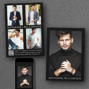 Modell Actor QR-kod 5 Photos Pro Comp Card Inbjudningar