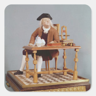 Modell Benjamin Franklin i bord Fyrkantigt Klistermärke
