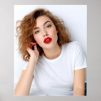 Modell för grå päls med Gildan Tshirt Poster