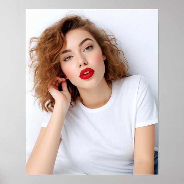 Modell för grå päls med Gildan Tshirt Poster (Framsidan)