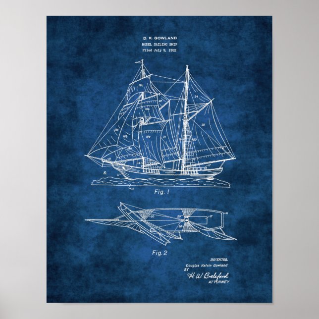 Modell för sjöbåtsblåkopia #2 Nautical Decor Poster (Framsidan)