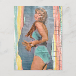 Modell Kvinna 1957 på strand collage Vykort