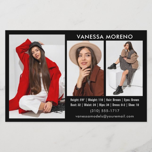 Modell Skådespelare Komp Kort 3 Foto Svart Flyer (Framsida)