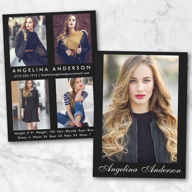 ModellActor Comp Card Blk - 4 fotobaksida - skript (Customize to change background color, text size or text style.)