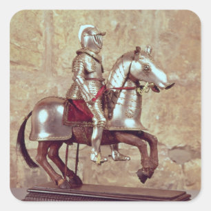 Modellera av en barded häst och ryttare, c.1640 fyrkantigt klistermärke