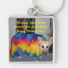 Modellkläder av mors dag fyrkantig silverfärgad nyckelring