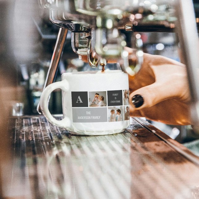 Moden 3Collage Photo & Grått Best Family Gift Espressomugg (Skapare uppladdad)