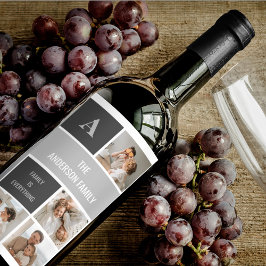 Moden 3Collage Photo & Grått Best Family Gift Vinflaska Etikett