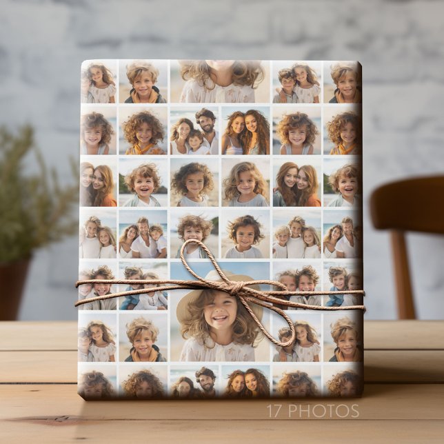 Moden, minimalt fotorutnät med 17 foton presentpapper (Custom Photo Collage Wrapping Paper - All Occasion)