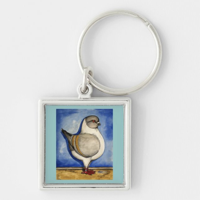 Modena Silver Gazzi Pigeon Fyrkantig Silverfärgad Nyckelring (Framsidan)