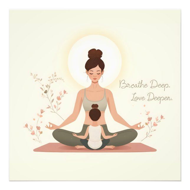 Moder Barn Yoga Meditation Konst Fototryck (Framsidan)