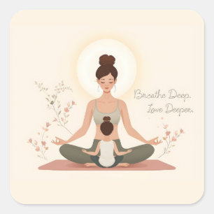 Moder Barn Yoga Meditation Konst Fyrkantigt Klistermärke