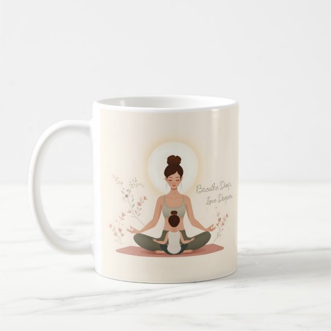 Moder Barn Yoga Meditation Konst Kaffemugg (Vänster)