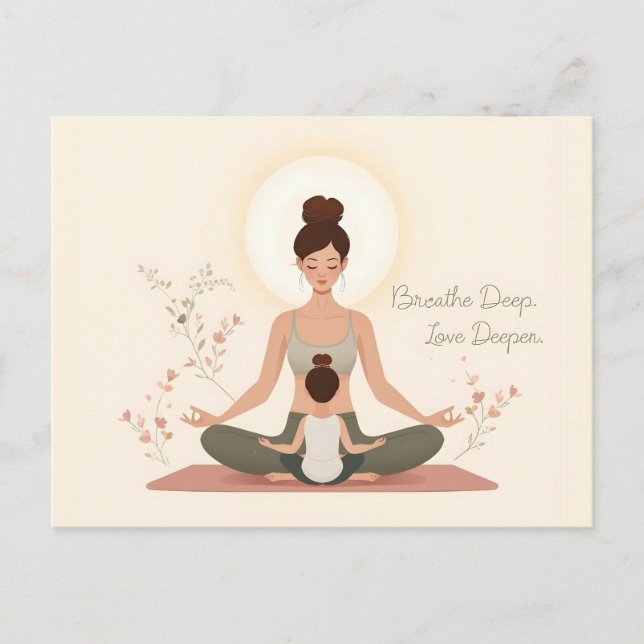 Moder Barn Yoga Meditation Konst Vykort (Framsida)