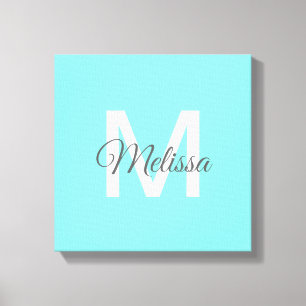 moder chic minimalist monogram turkos aqua blue canvastryck