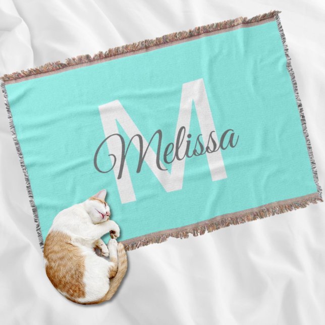 moder chic minimalist monogram turkos aqua blue filt (moder chic minimalist monogram turquoise aqua blue throw blanket)
