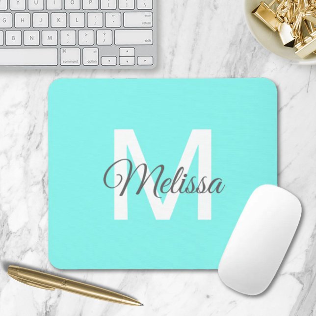 moder chic minimalist monogram turkos aqua blue musmatta (moder chic minimalist monogram turquoise aqua blue mouse pad)