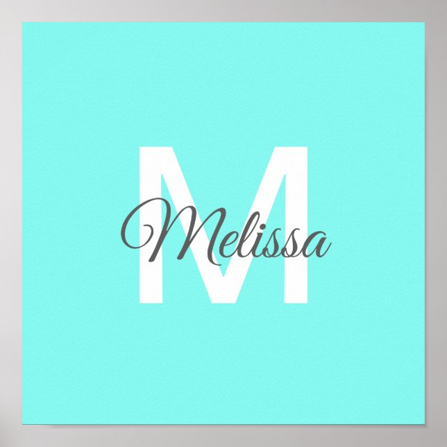 moder chic minimalist monogram turkos aqua blue poster (Framsidan)