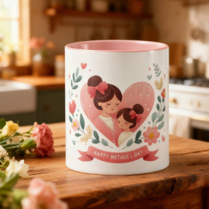 Moder & Dotter Blommigt Hjärta- Glad mors dag Mugg