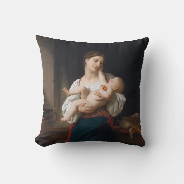 Moder och barn (av Bouguereau) Kudde (Framsida)