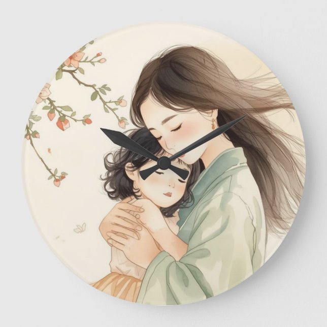 Moder och dotter Blommig Brons Väggur (Framsida)