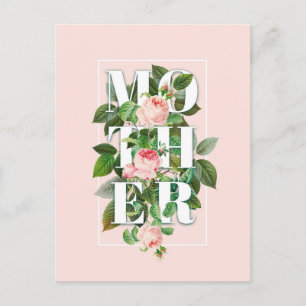 Moder Rosor och blad Pastell Rosa Bakgrund Vykort