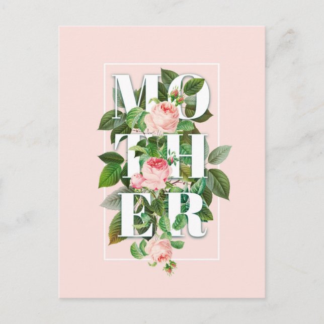 Moder Rosor och blad Pastell Rosa Bakgrund Vykort (Framsida)