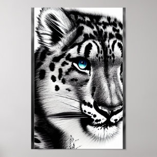 Moder Snö leopard med blå öga Poster