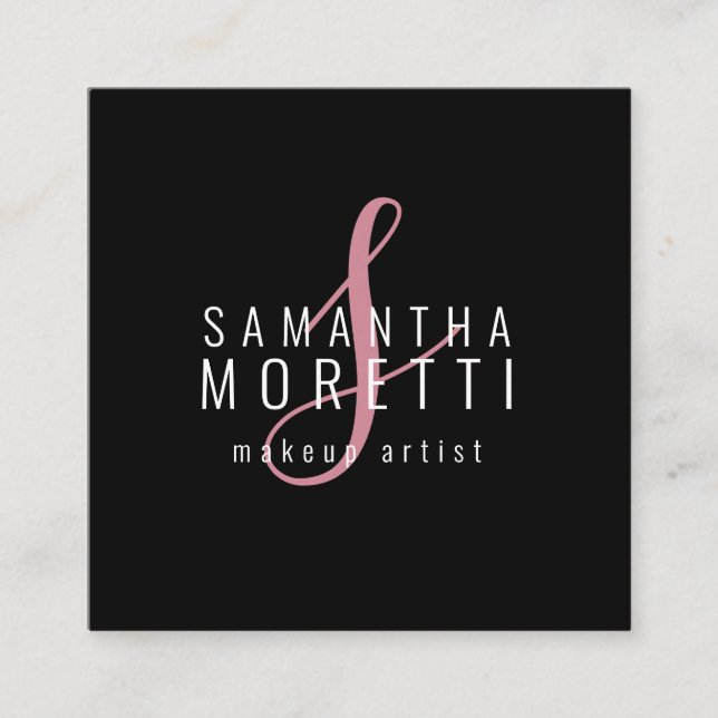 Moderen Makeup Artist Rosa Black Fyrkantigt Visitkort (Framsida)