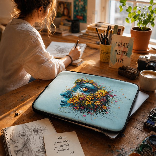 Modergudinneblomsterporträttkonst Laptop Fodral (Skapare uppladdad)