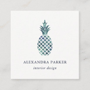 Moderiktig ananas för blåttvattenfärgLook Fyrkantigt Visitkort