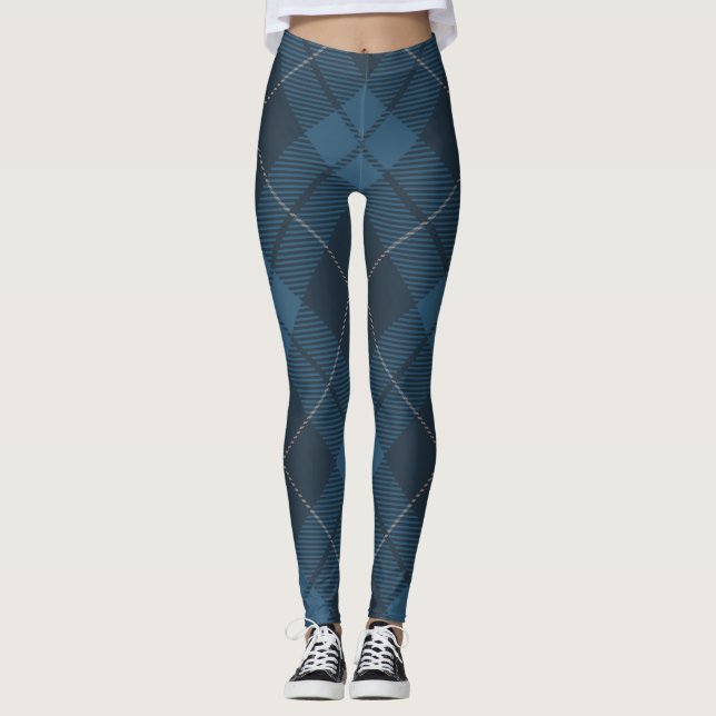 Moderiktig diagonal Tartanpläd för blått Leggings (Framsida)