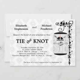 Moderiktig fågelbur med elegant damastast bakgrund inbjudningar