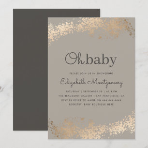 Moderiktig Greige & guldstoftOh baby shower Inbjudningar