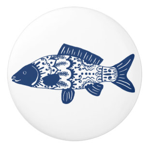 Moderiktig kust- marinblå blommigt mönstrad fisk knopp