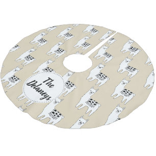 Moderiktig modern svart- & vitLlamasfamilj Julgransmatta Borstad Polyester