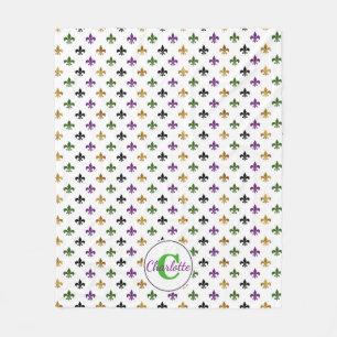 Moderiktig Monogram Mardi Gras Fleur De Lis Fleecefilt