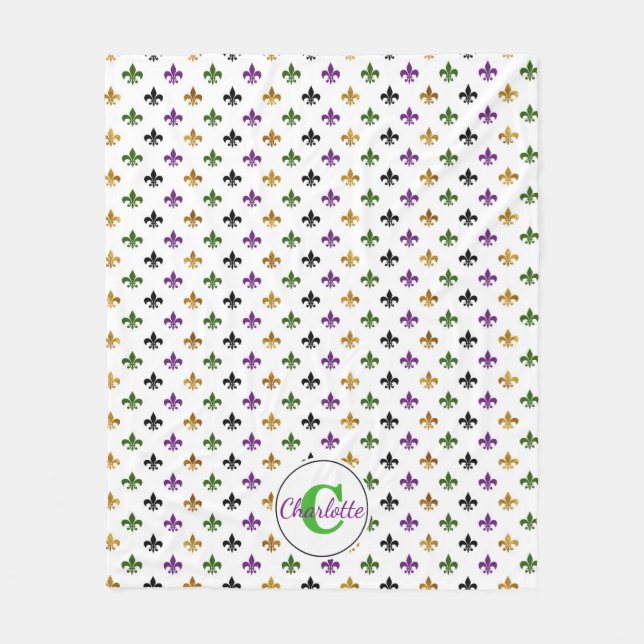 Moderiktig Monogram Mardi Gras Fleur De Lis Fleecefilt (Framsidan)