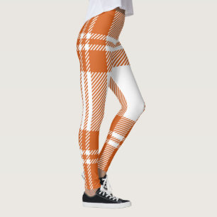 Moderiktig orange vit för Tartanpläd Leggings