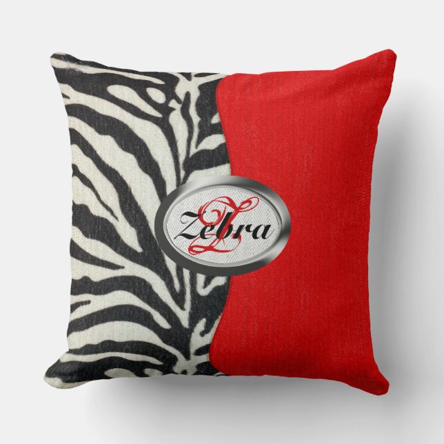 Moderiktig röd Monogram för zebra tryck och för Kudde (Framsida)
