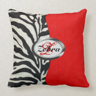 Moderiktig röd Monogram för zebra tryck och för Kudde