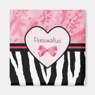 Moderiktig rosa och svart zebra mönstrad pilbåge magnet