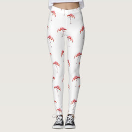 Moderiktig rosa- & vitFlamingodamasker Leggings