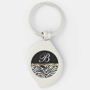 Moderiktig sebra Keychains för Monogram Swirl Silverfärgad Nyckelring