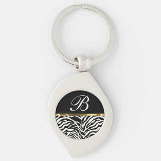 Moderiktig sebra Keychains för Monogram Swirl Silverfärgad Nyckelring